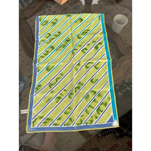 Vintage Vera Neumann Green Blue Oblong Double Sided Rectangle Scarf - Picture 1 of 5